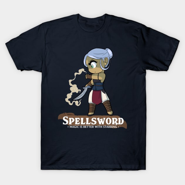 Spellsword: Magic is Better with Stabbing T-Shirt by Fox Lee